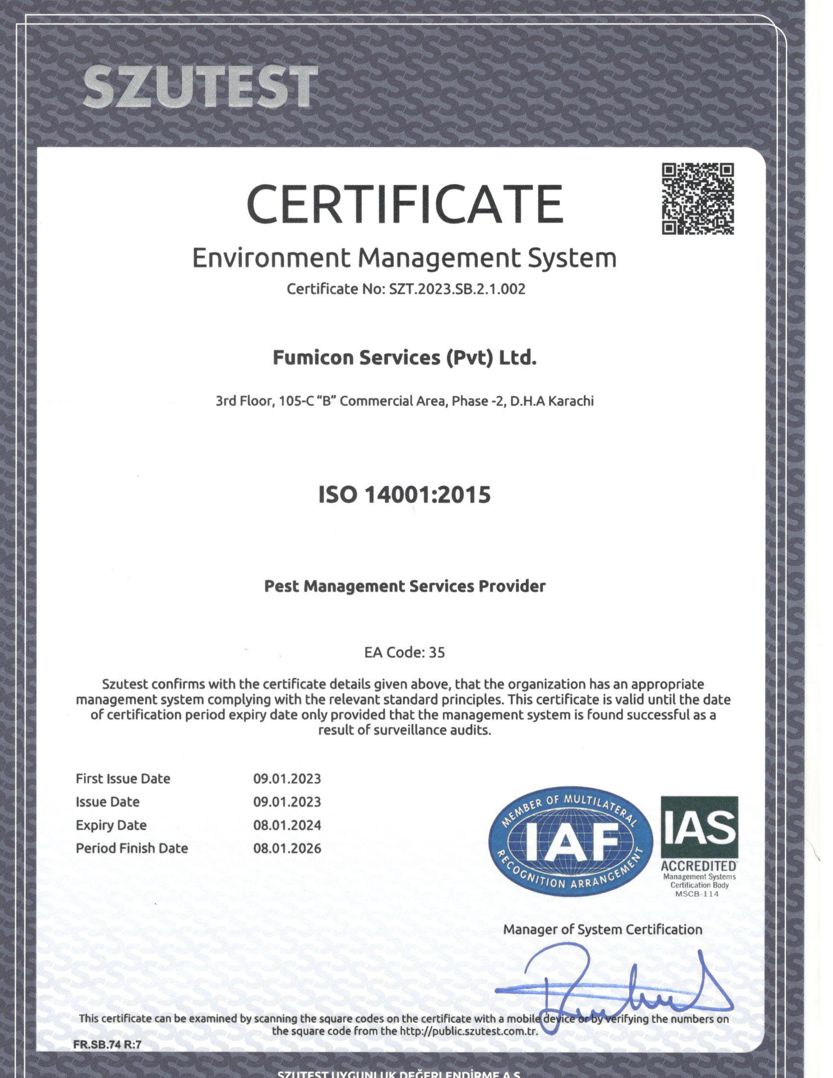 ISO 14001 CERTIFICATE