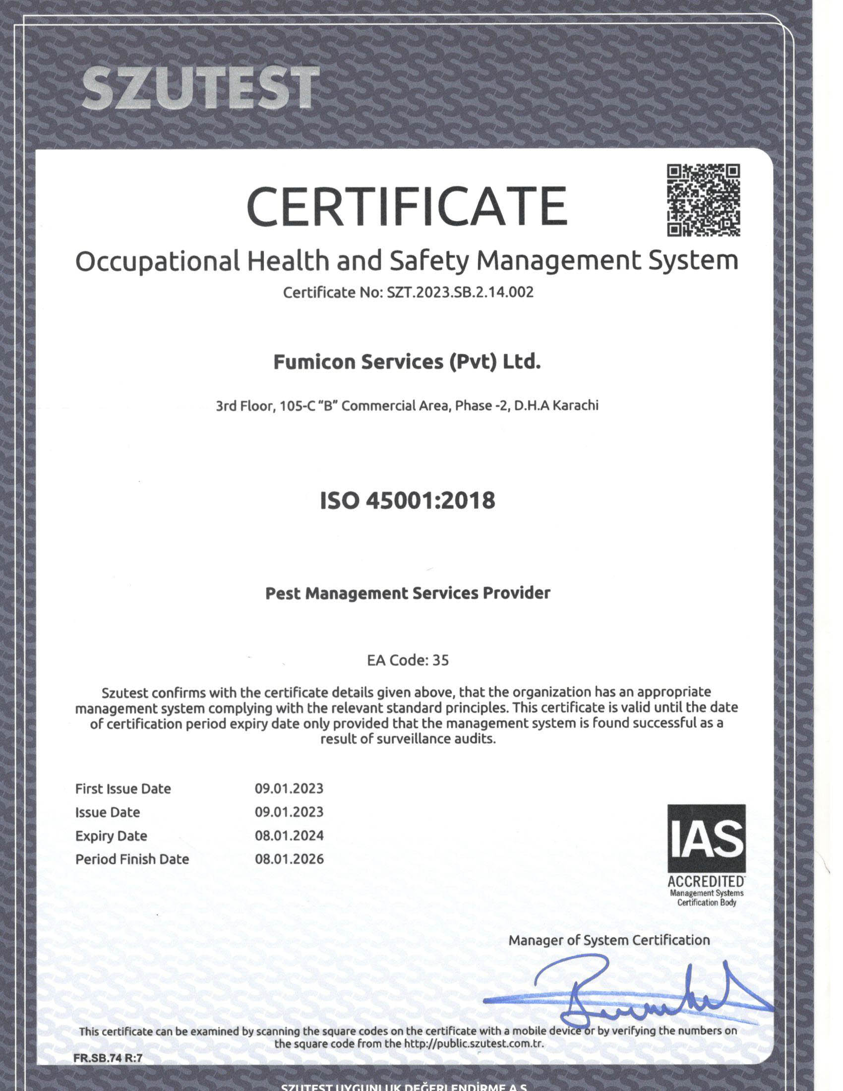 ISO 45001 CERTIFICATE